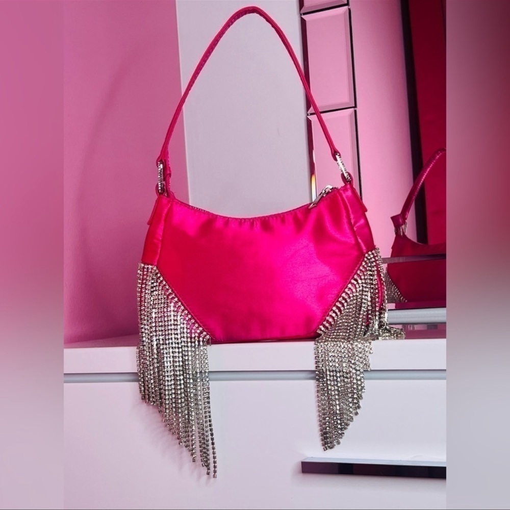 Poster Girl Rhinestone Tassel Shoulder Bag Hot Pink Baby Married To The Money